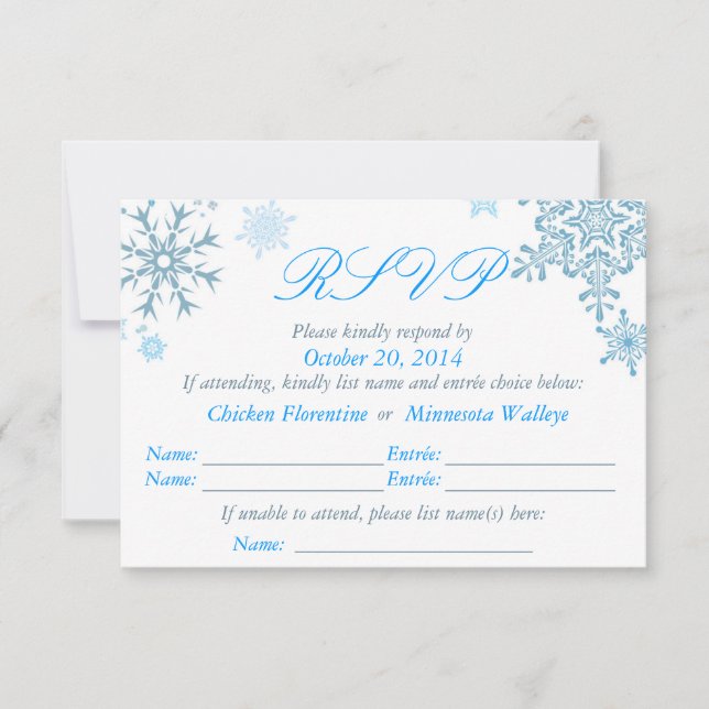 Tarjeta RSVP de Boda de Snowflake (Plata de Malibu (Anverso)