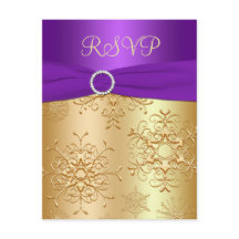 Tarjeta RSVP de Boda de Snowflakes con Morado y Or