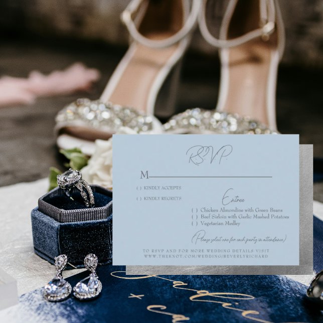 Tarjeta RSVP de Boda de texto Glam Sky Blue Silver (Subido por el creador)