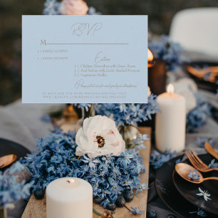 Tarjeta RSVP de Boda de texto Sky Blue Gold