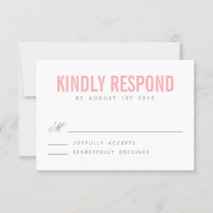 Tarjeta RSVP de Boda de Tipografía Moderna Rosa y