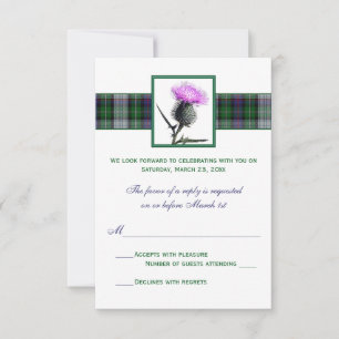 Tarjeta RSVP de Boda de Tistle Verde Púrpura