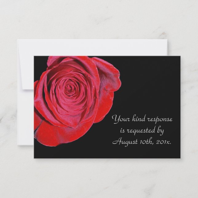 Tarjeta RSVP de boda de una rosa roja única (Anverso)