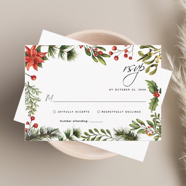 Tarjeta RSVP de Boda de vacaciones de Eucalyptus d (Watercolor Eucalyptus Holiday Wedding RSVP Card)