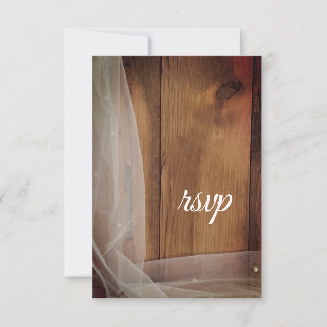 Tarjeta RSVP de Boda de Velo Bridal Barn Wood Coun (Anverso)