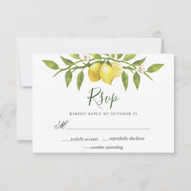 Tarjeta RSVP de Boda de Verdor de Lemons Blossom (Anverso)
