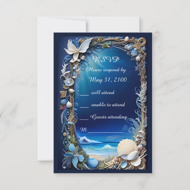 tarjeta rsvp de boda de vibe costera azul (Anverso)