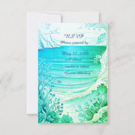 tarjeta rsvp de boda de vibe costera azul