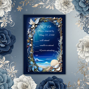 tarjeta rsvp de boda de vibe costera azul