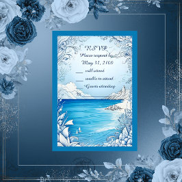 tarjeta rsvp de boda de vibe costera azul