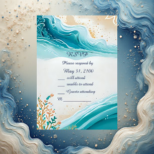 tarjeta rsvp de boda de vibe costera azul
