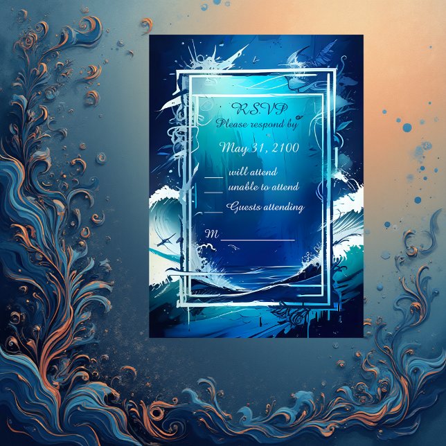 tarjeta rsvp de boda de vibe costera azul (Subido por el creador)