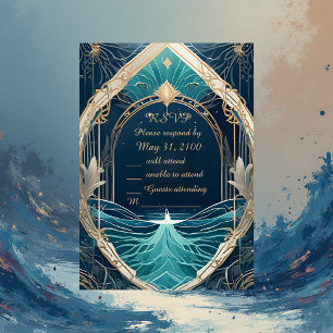 tarjeta rsvp de boda de vibe costera azul