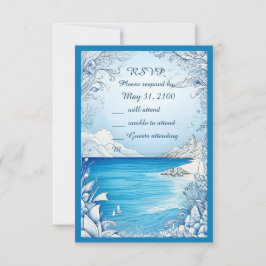 tarjeta rsvp de boda de vibe costera azul