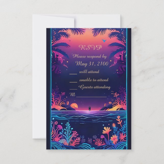 tarjeta rsvp de boda de vibe costera azul (Anverso)