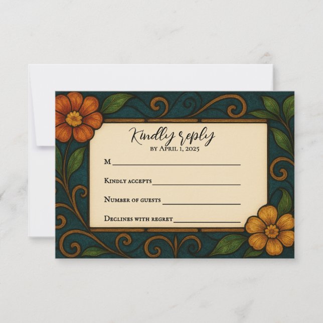 Tarjeta RSVP de boda de vidrio manchado (Anverso)