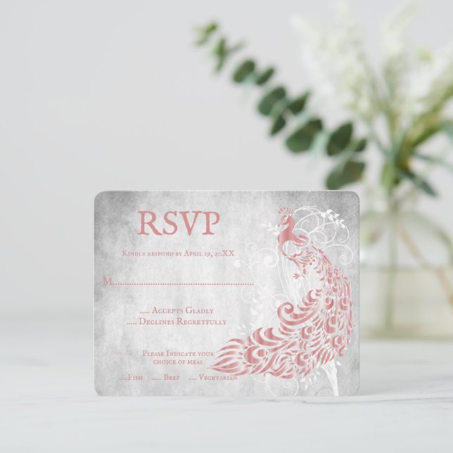 Tarjeta RSVP de Boda de Vino de Hojas Rosadas (Anverso de pie)