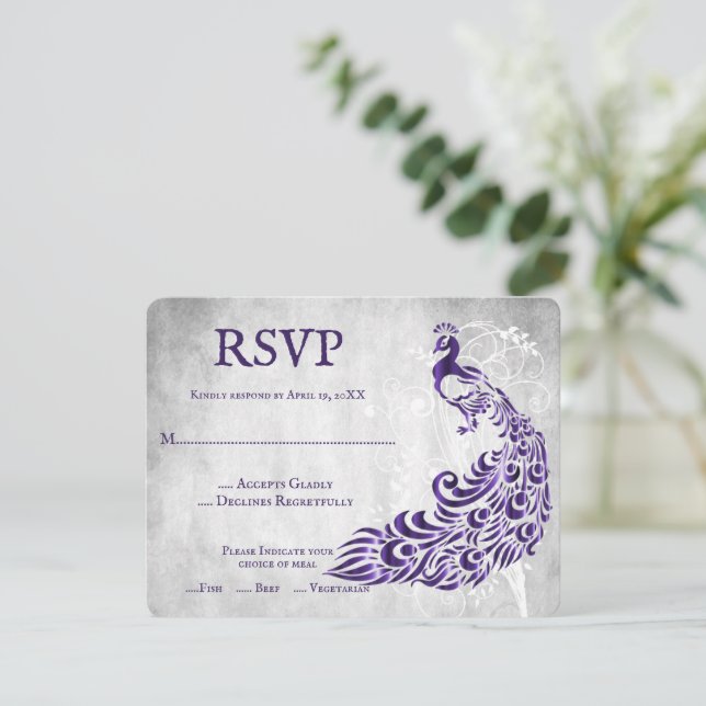 Tarjeta RSVP de Boda de Vino Púrpura de Hojas de P (Anverso de pie)