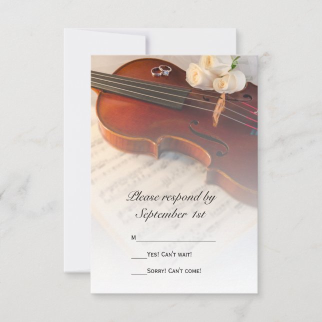 Tarjeta RSVP de Boda de Violín Clásico y Rosas Bla (Anverso)