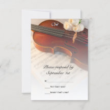 Tarjeta RSVP de Boda de Violín Clásico y Rosas Bla