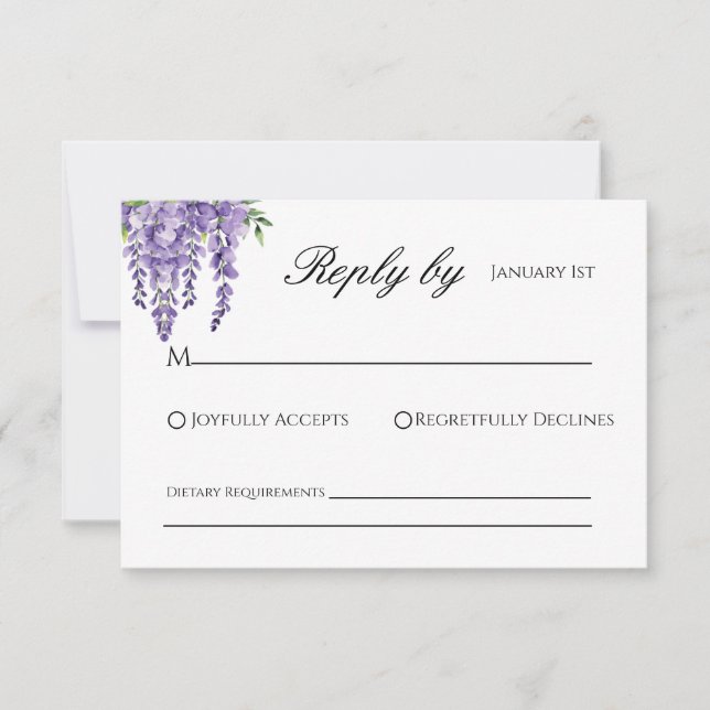Tarjeta RSVP de boda de Wisteria (Anverso)