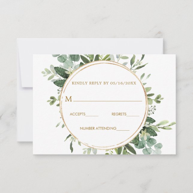 Tarjeta RSVP de Boda de Wreath Boda de Oro Botánic (Anverso)