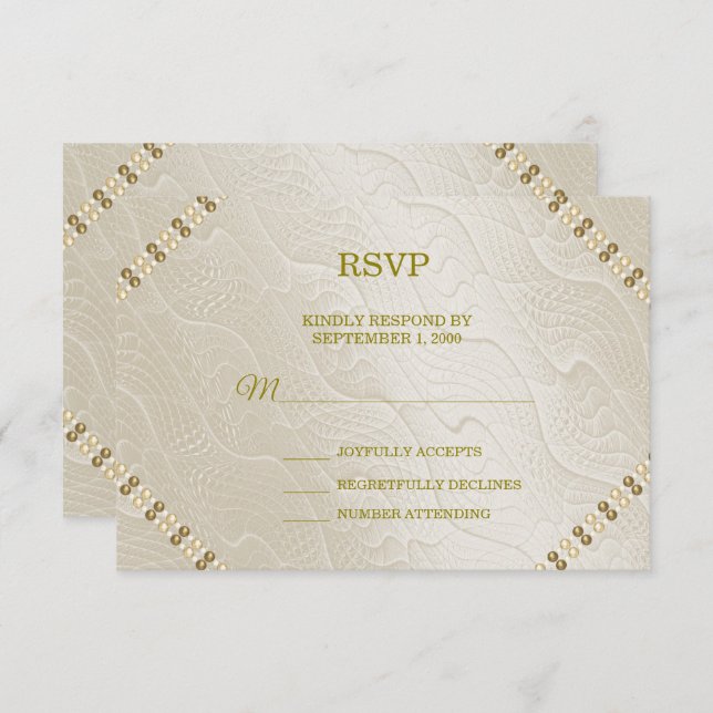 Tarjeta RSVP de boda decorativa crema (Anverso / Reverso)