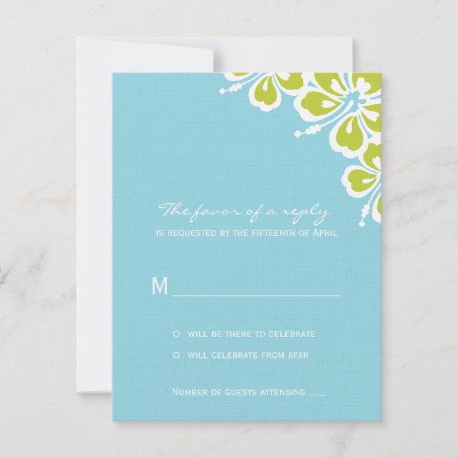 Tarjeta RSVP de Boda Delight de Hibiscus - Azul ci (Anverso)