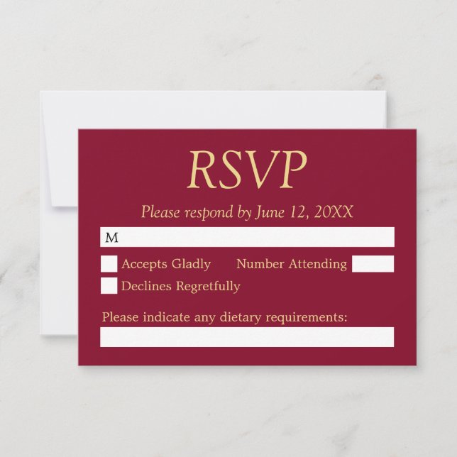 Tarjeta RSVP de Boda Dorada Beige Borgoña (Anverso)