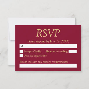 Tarjeta RSVP de Boda Dorada Beige Borgoña