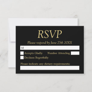 Tarjeta RSVP de Boda Dorada Beige Negra