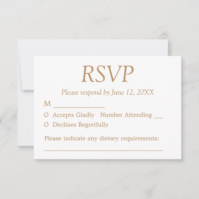 Tarjeta RSVP de Boda Dorada Blanca Beige (Anverso)