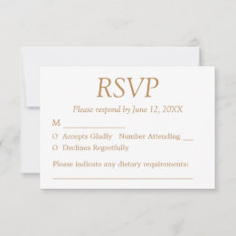 Tarjeta RSVP de Boda Dorada Blanca Beige