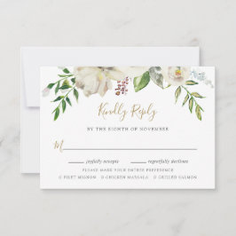 Tarjeta RSVP de Boda Dorada con Elección de Comida