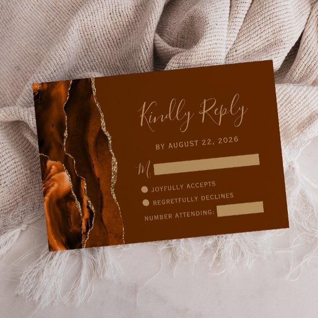 Tarjeta RSVP de Boda Dorada de Naranja quemado Aga (Subido por el creador)