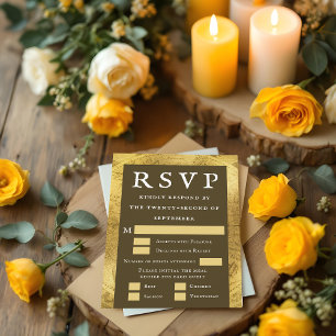 Tarjeta RSVP de Boda Dorada Deluxe Brown Vintage W