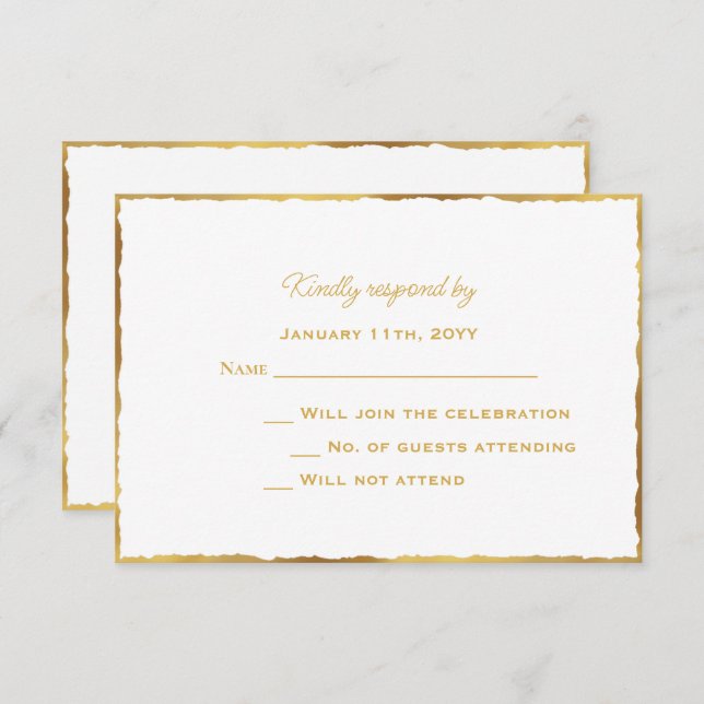 Tarjeta RSVP de Boda Dorada Luxe con Elegancia Sim (Anverso / Reverso)
