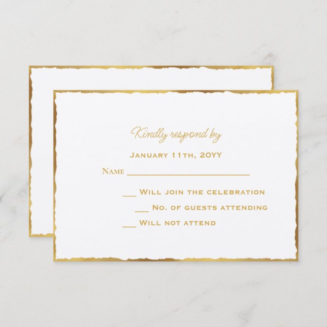 Tarjeta RSVP de Boda Dorada Luxe con Elegancia Sim (Anverso / Reverso)