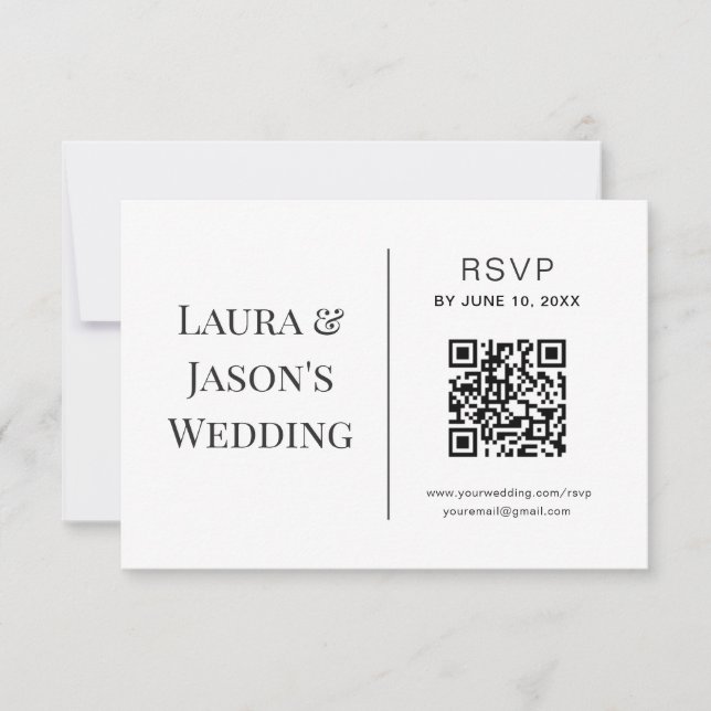 Tarjeta RSVP de boda editable con código QR (Anverso)