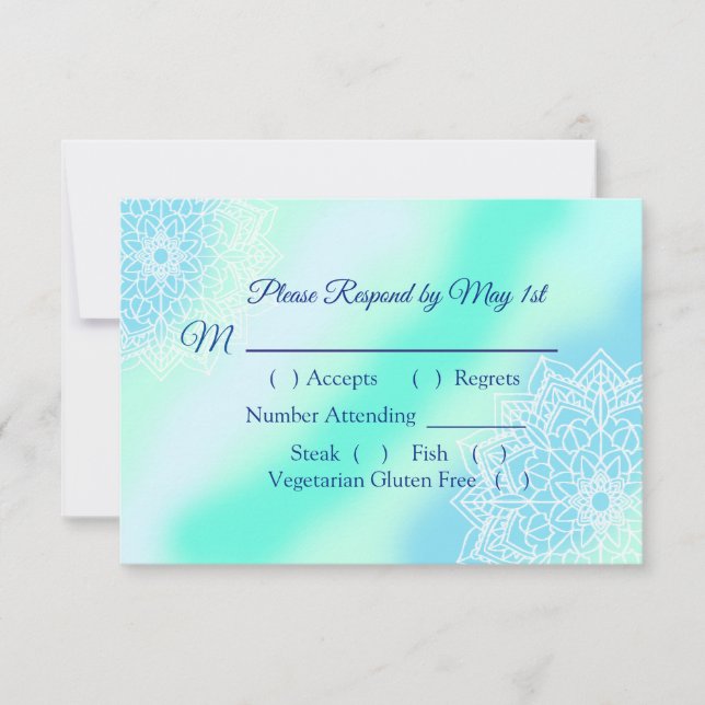 Tarjeta RSVP de Boda Elegante Azul y Verde azulada (Anverso)