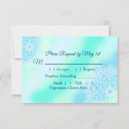 Tarjeta RSVP de Boda Elegante Azul y Verde azulada