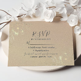Tarjeta RSVP de Boda Elegante con Floral de Oro