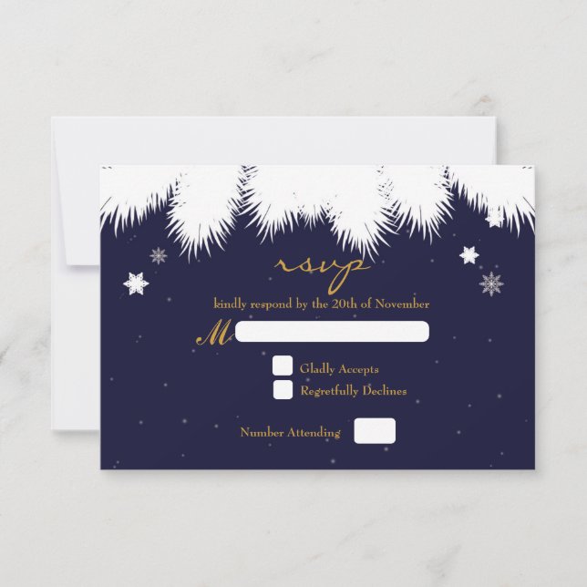 Tarjeta RSVP de Boda Elegante de Boda de Snowflake (Anverso)