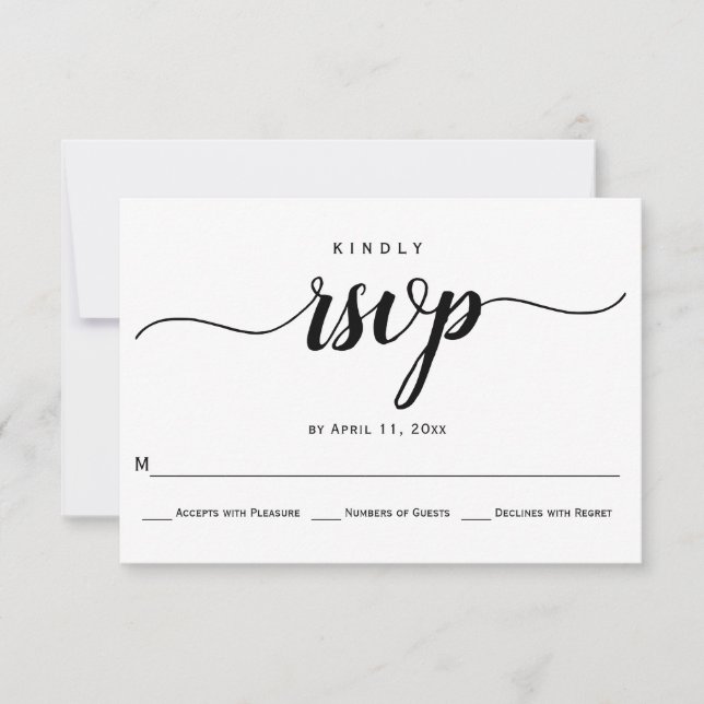 Tarjeta RSVP de boda elegante de caligrafía de esc (Anverso)
