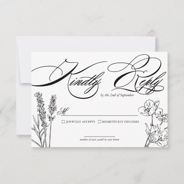 Tarjeta RSVP de Boda Elegante de Flor Silvestre (Anverso)