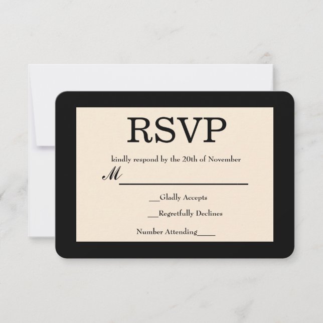 Tarjeta RSVP de Boda Elegante de Moda Negra y Crem (Anverso)