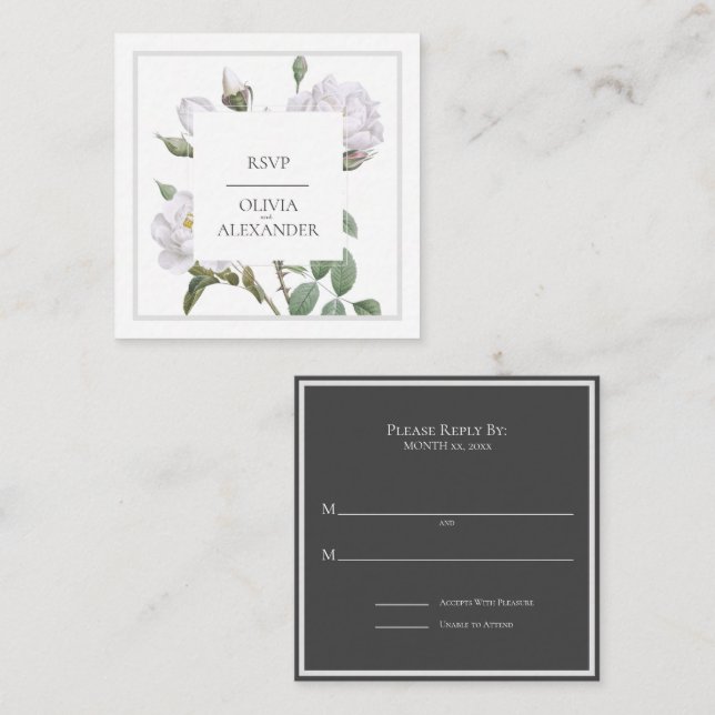 Tarjeta RSVP de Boda Elegante de Rosas Blancas (Anverso / Reverso)