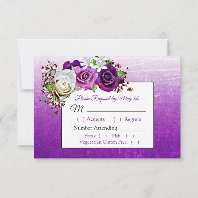 Tarjeta RSVP de Boda Elegante de RSVP de Purple Ro (Anverso)