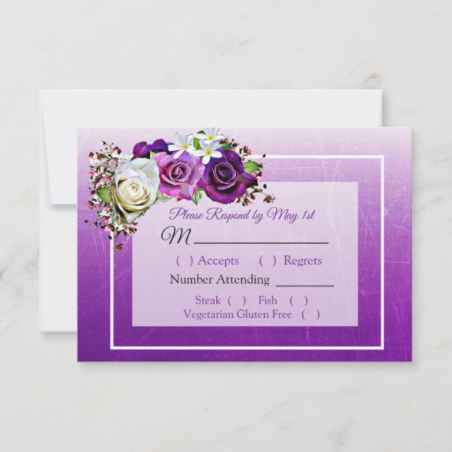 Tarjeta RSVP de Boda Elegante de RSVP de Purple Ro (Anverso)