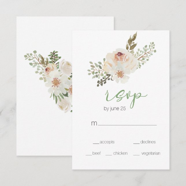 Tarjeta RSVP de Boda Elegante Floral Blanca (Anverso / Reverso)